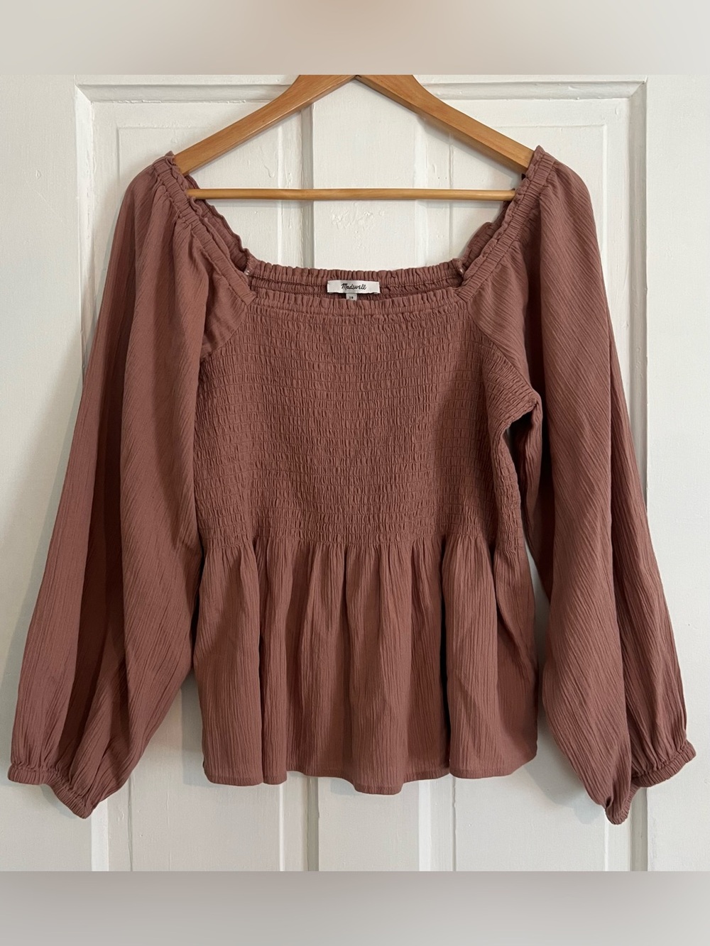 Madewell Lucie Smocked Top Bubble Sleeve Women’s Size 10 Dusty Rose Pink Mauve